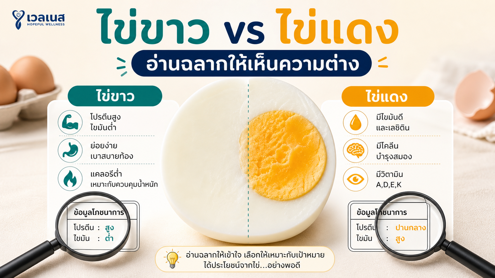 ไข่ขาว vs ไข่แดง: อ่านฉลากให้เห็นความต่าง