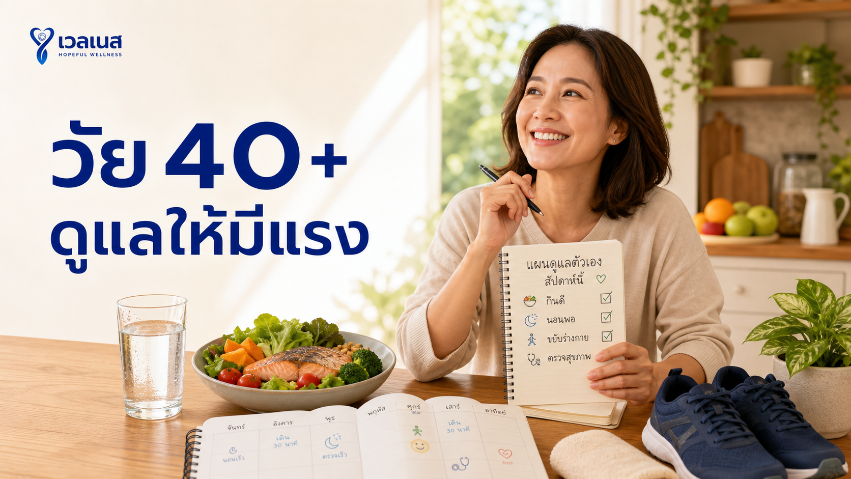 ภาพประกอบบทความวัย 40+ ดูแลสุขภาพด้วยอาหาร การนอน การขยับตัว และตรวจสุขภาพ