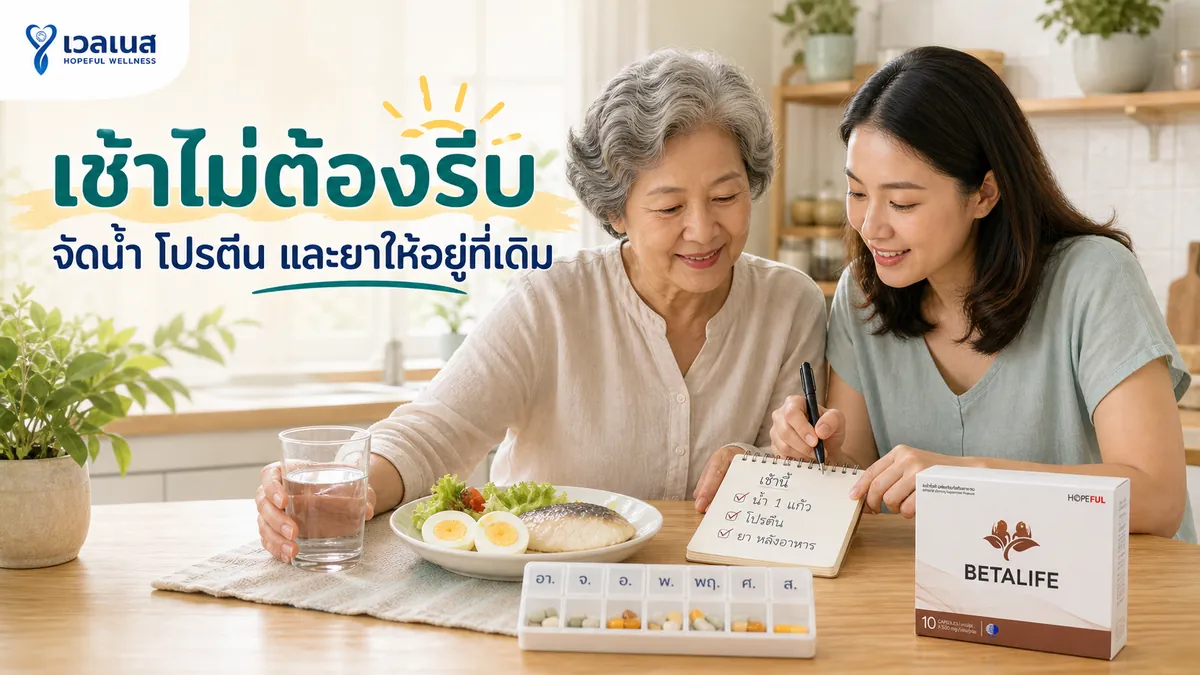 เช้าไม่ต้องรีบ: จัดน้ำ โปรตีน และยาให้อยู่ที่เดิม